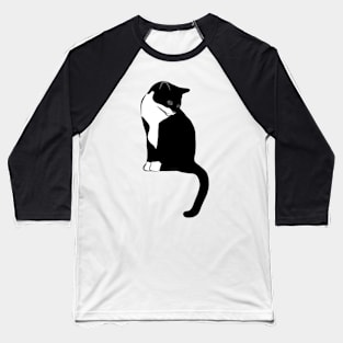 Black cat looking down Baseball T-Shirt